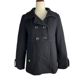 Sois & Kyo Classic Wool Blend Black Pea Coat for Women Size L
